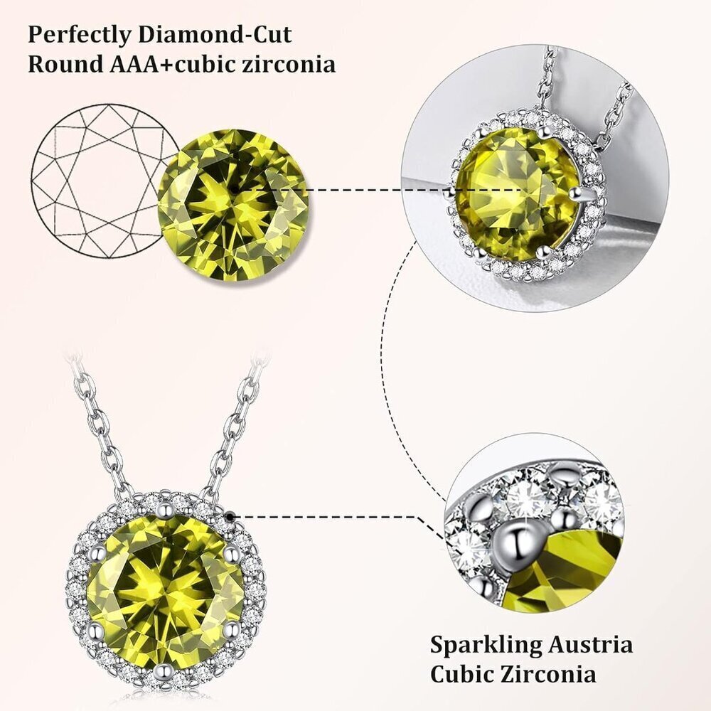 Sterling Silver Birthstone Necklace 8mm Peridot Heart Round Teardrop - Picture 3 of 6